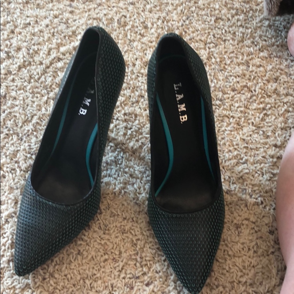 L.A.M.B 5” black & teal stiletto